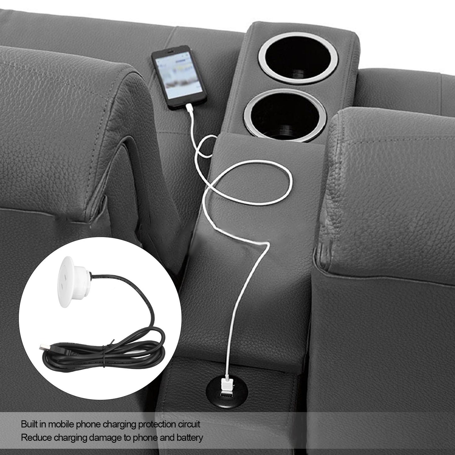 Sofa USB Charging Socket Flush Mount Installation Dual USB Charging Ports Socket for Home UseWhite V1294-YM0523-3113220029812