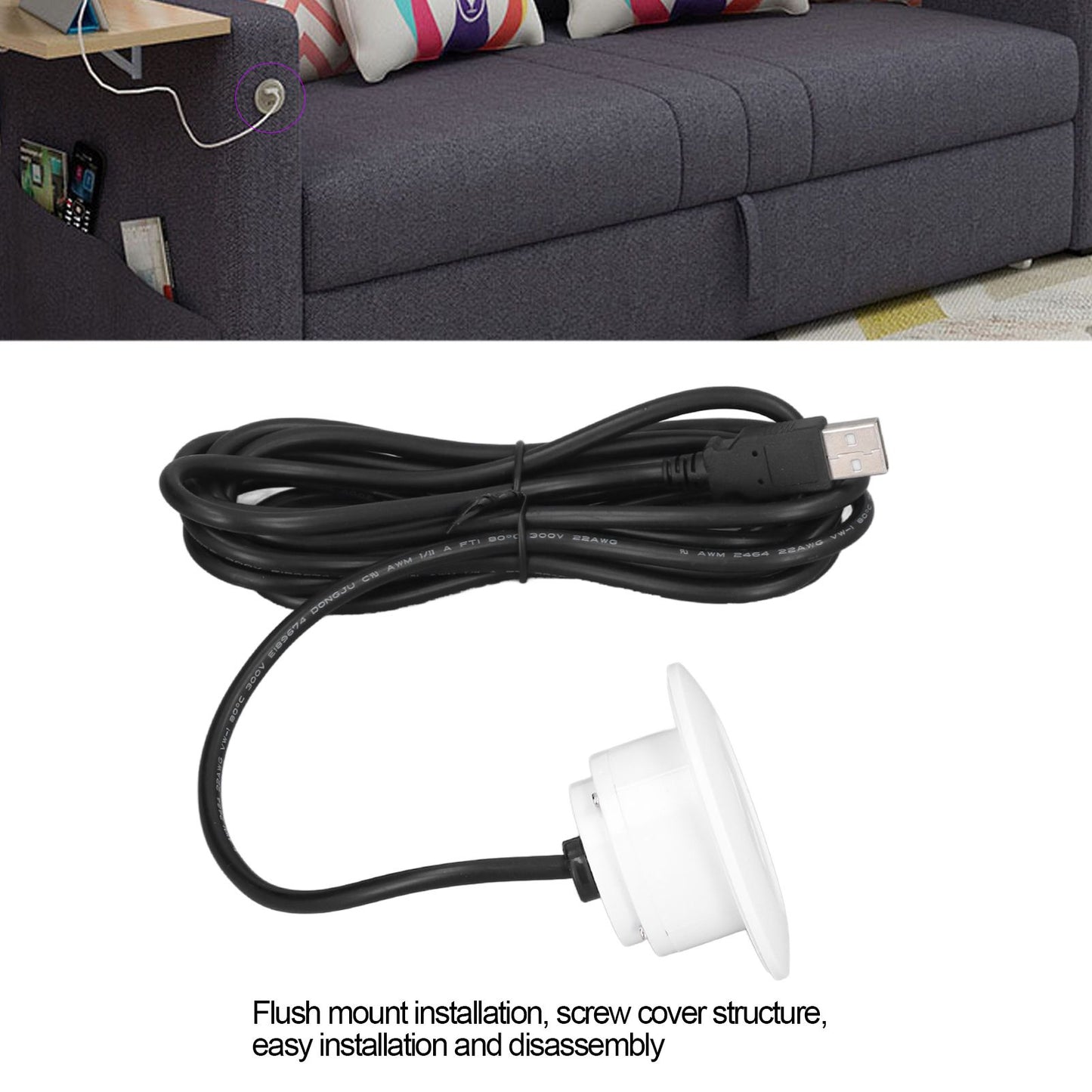 Sofa USB Charging Socket Flush Mount Installation Dual USB Charging Ports Socket for Home UseWhite V1294-YM0523-3113220029812