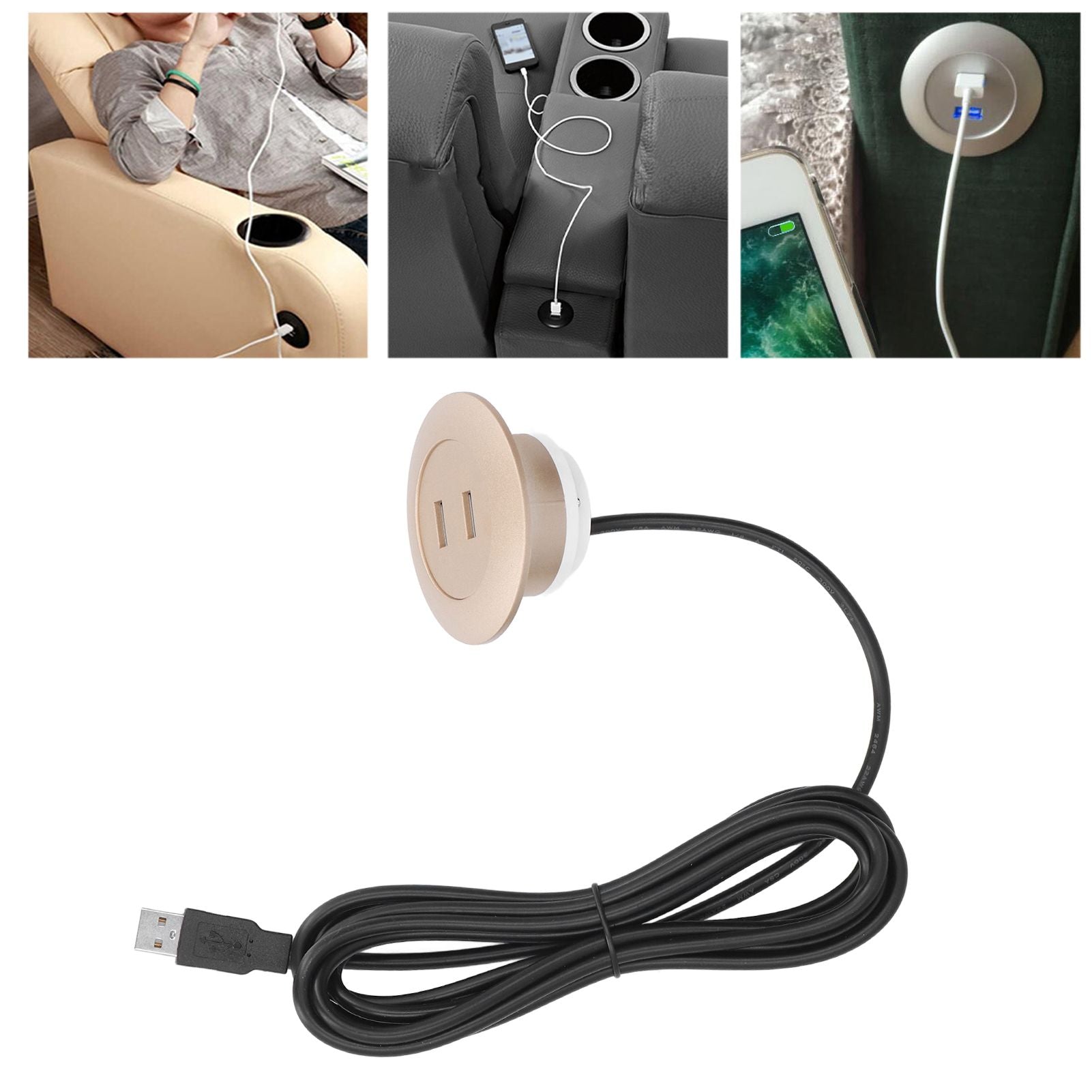 Sofa USB Charging Socket Flush Mount Installation Dual USB Charging Ports Socket for Home UseGold V1294-YM0523-3113220029813
