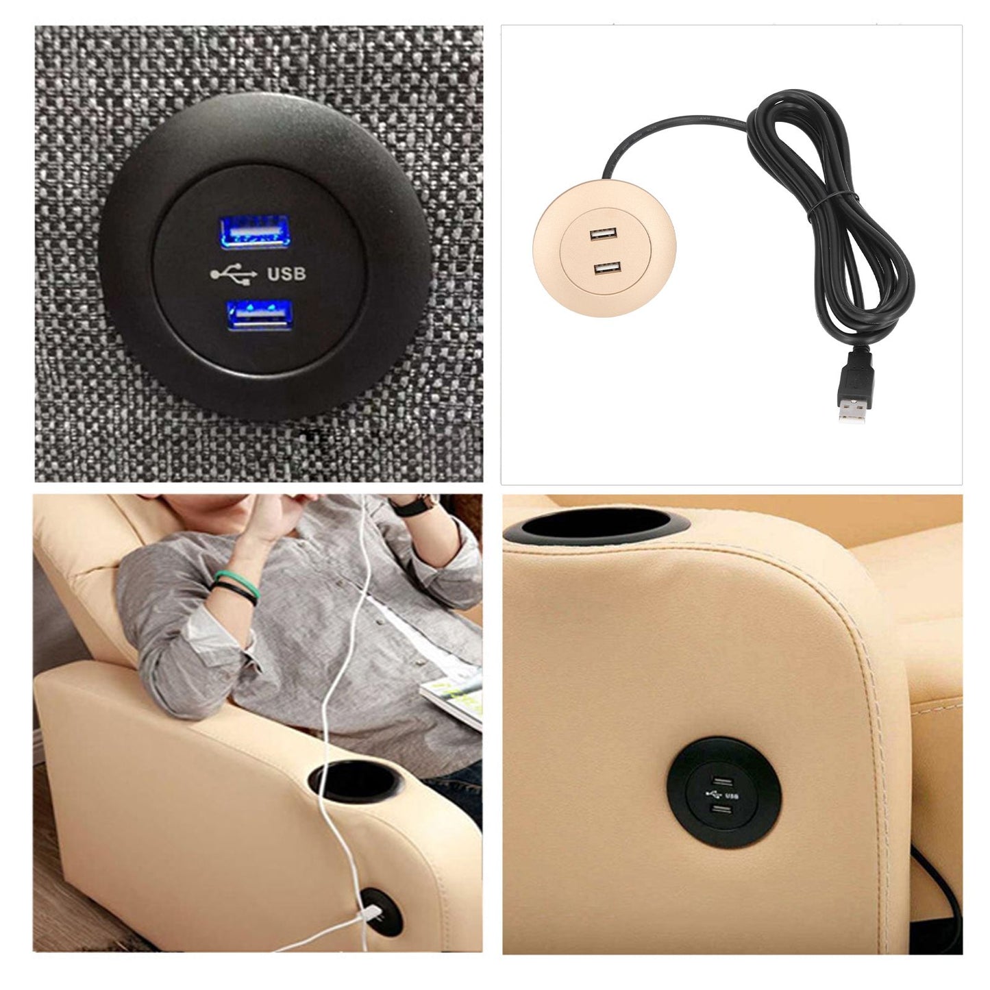 Sofa USB Charging Socket Flush Mount Installation Dual USB Charging Ports Socket for Home UseGold V1294-YM0523-3113220029813