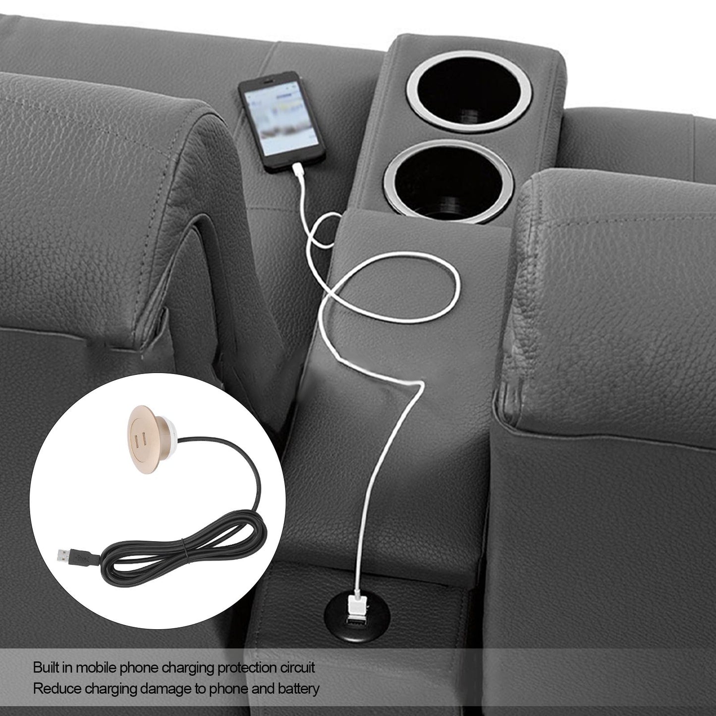Sofa USB Charging Socket Flush Mount Installation Dual USB Charging Ports Socket for Home UseGold V1294-YM0523-3113220029813