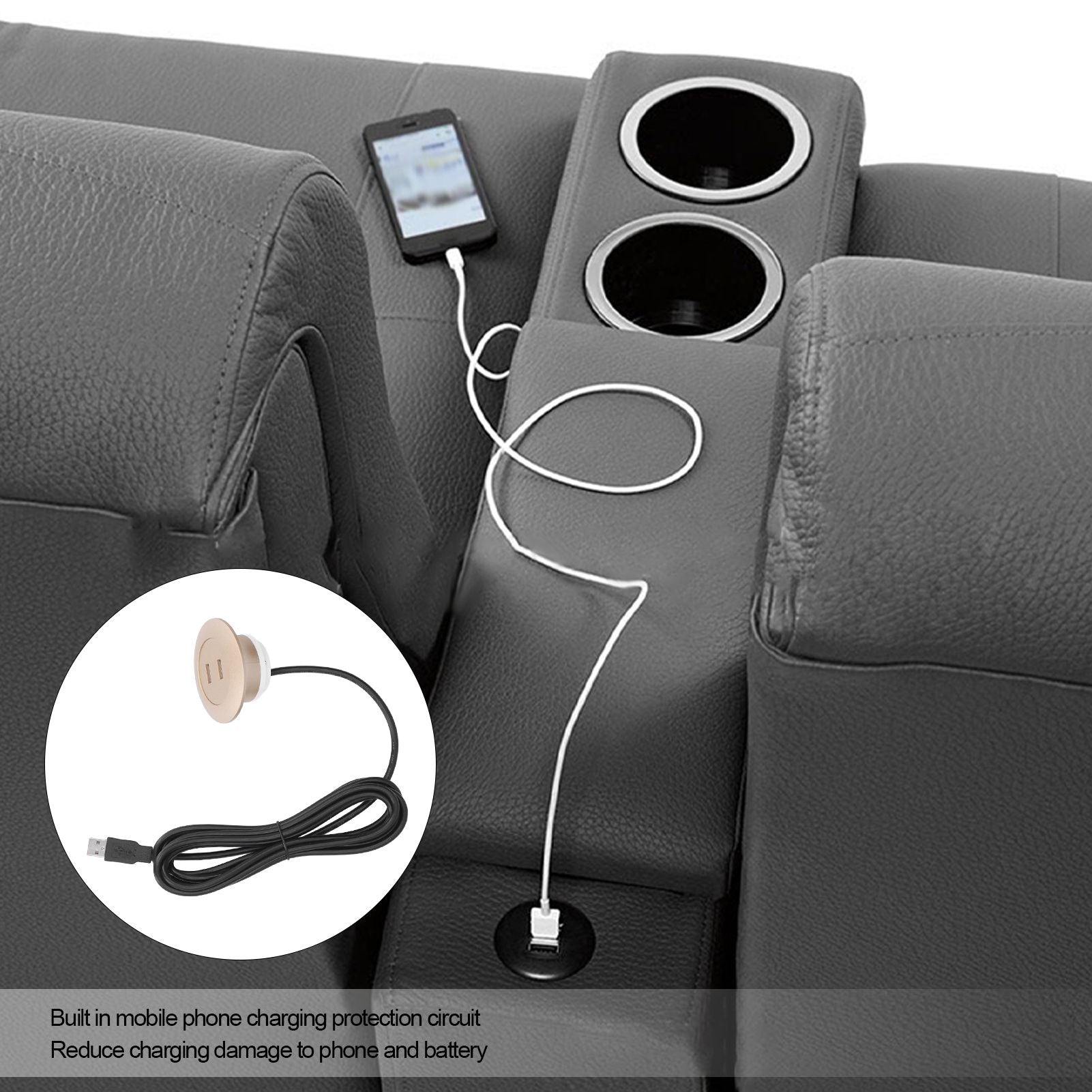 Sofa USB Charging Socket Flush Mount Installation Dual USB Charging Ports Socket for Home UseGold V1294-YM0523-3113220029813
