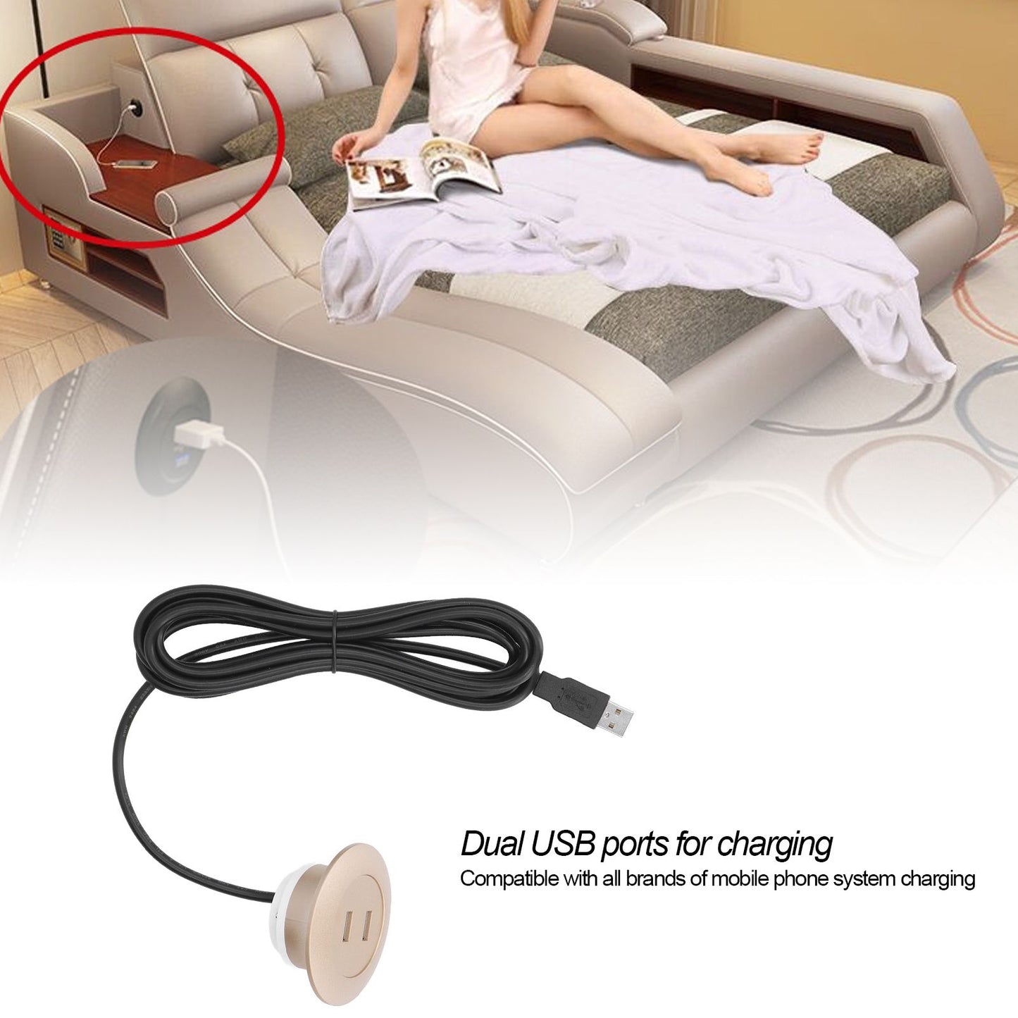 Sofa USB Charging Socket Flush Mount Installation Dual USB Charging Ports Socket for Home UseGold V1294-YM0523-3113220029813