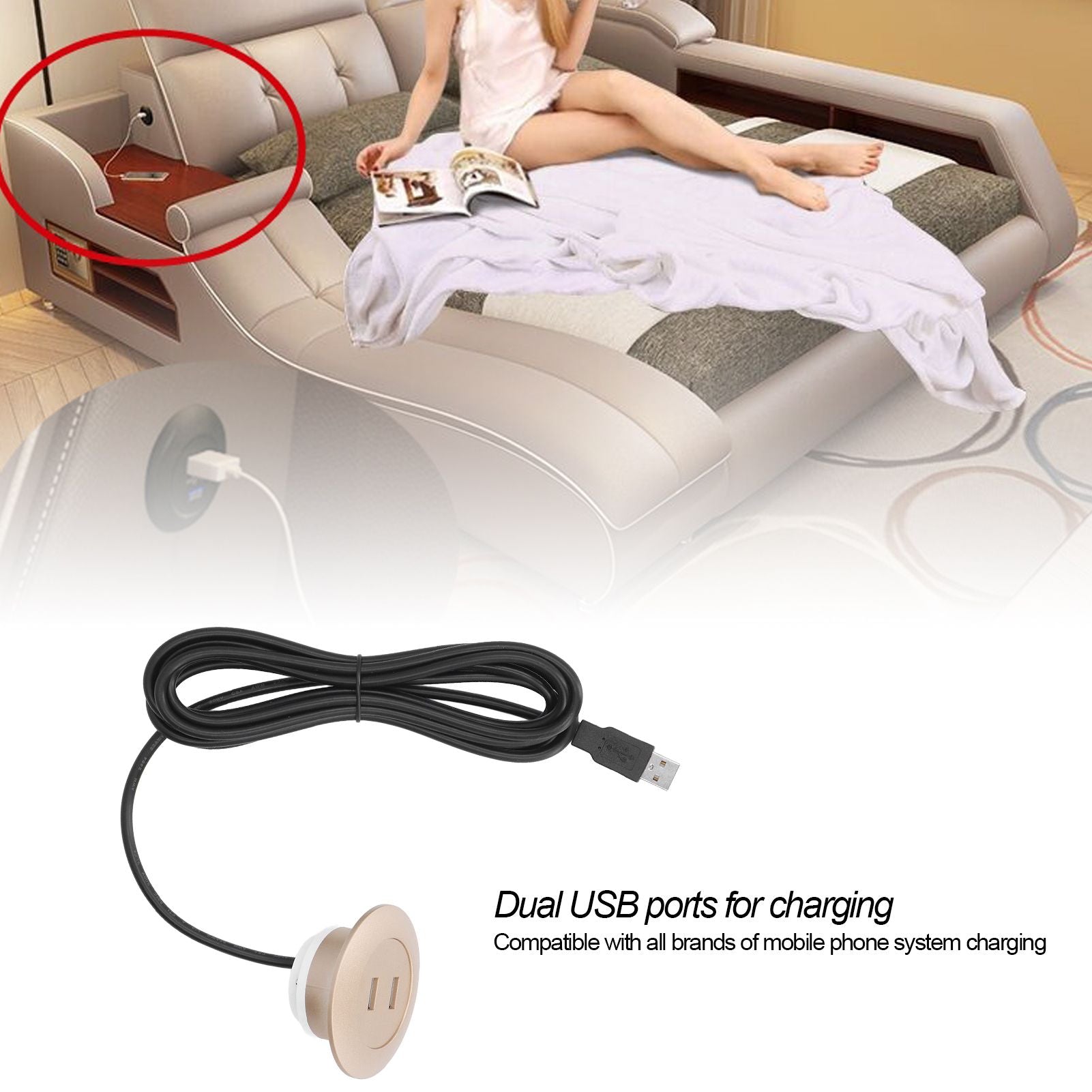 Sofa USB Charging Socket Flush Mount Installation Dual USB Charging Ports Socket for Home UseGold V1294-YM0523-3113220029813