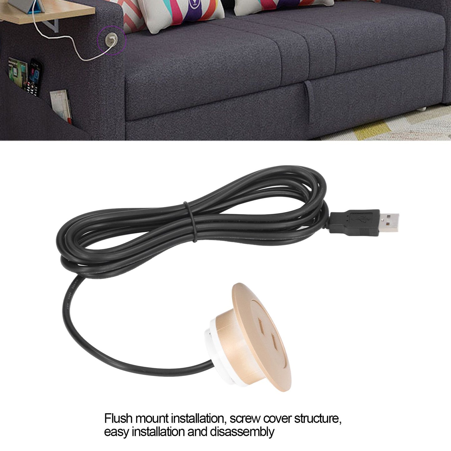 Sofa USB Charging Socket Flush Mount Installation Dual USB Charging Ports Socket for Home UseGold V1294-YM0523-3113220029813