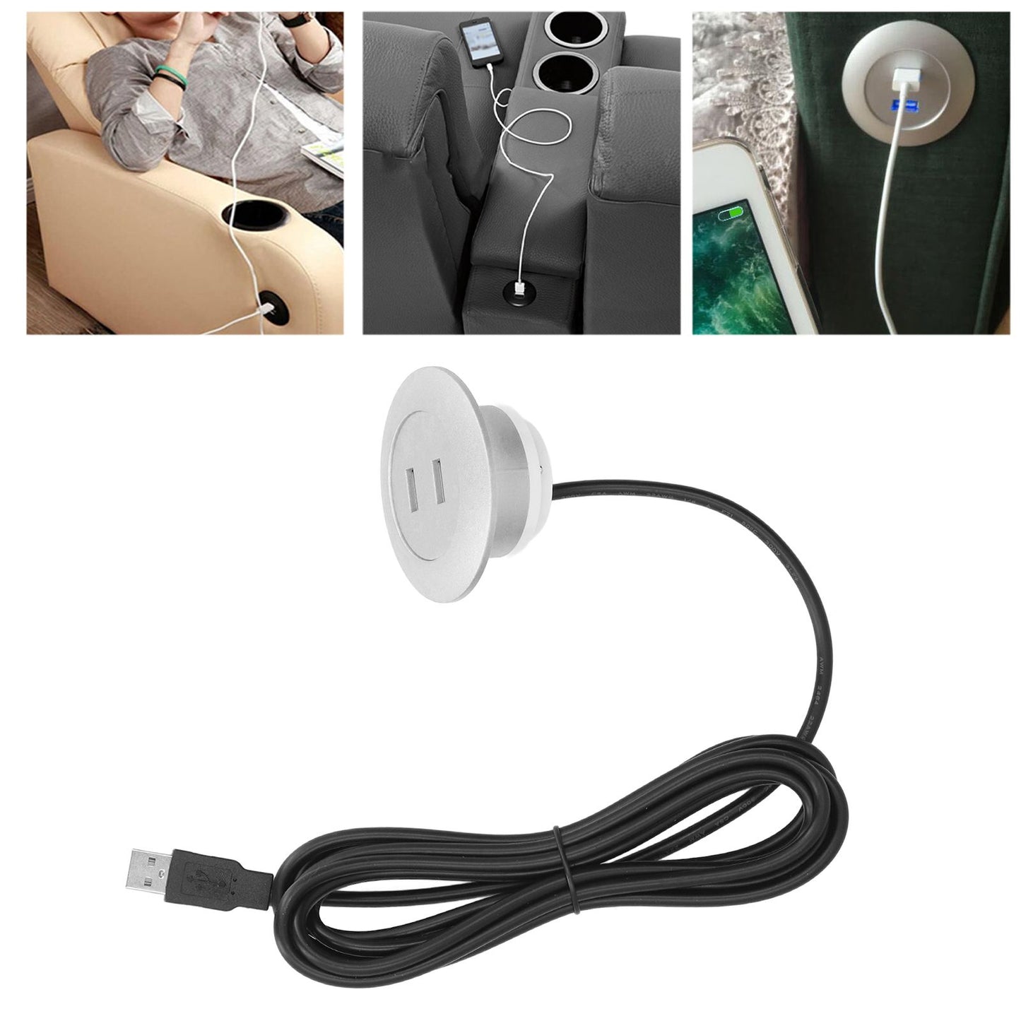 Sofa USB Charging Socket Flush Mount Installation Dual USB Charging Ports Socket for Home UseSilver V1294-YM0523-3113220029814
