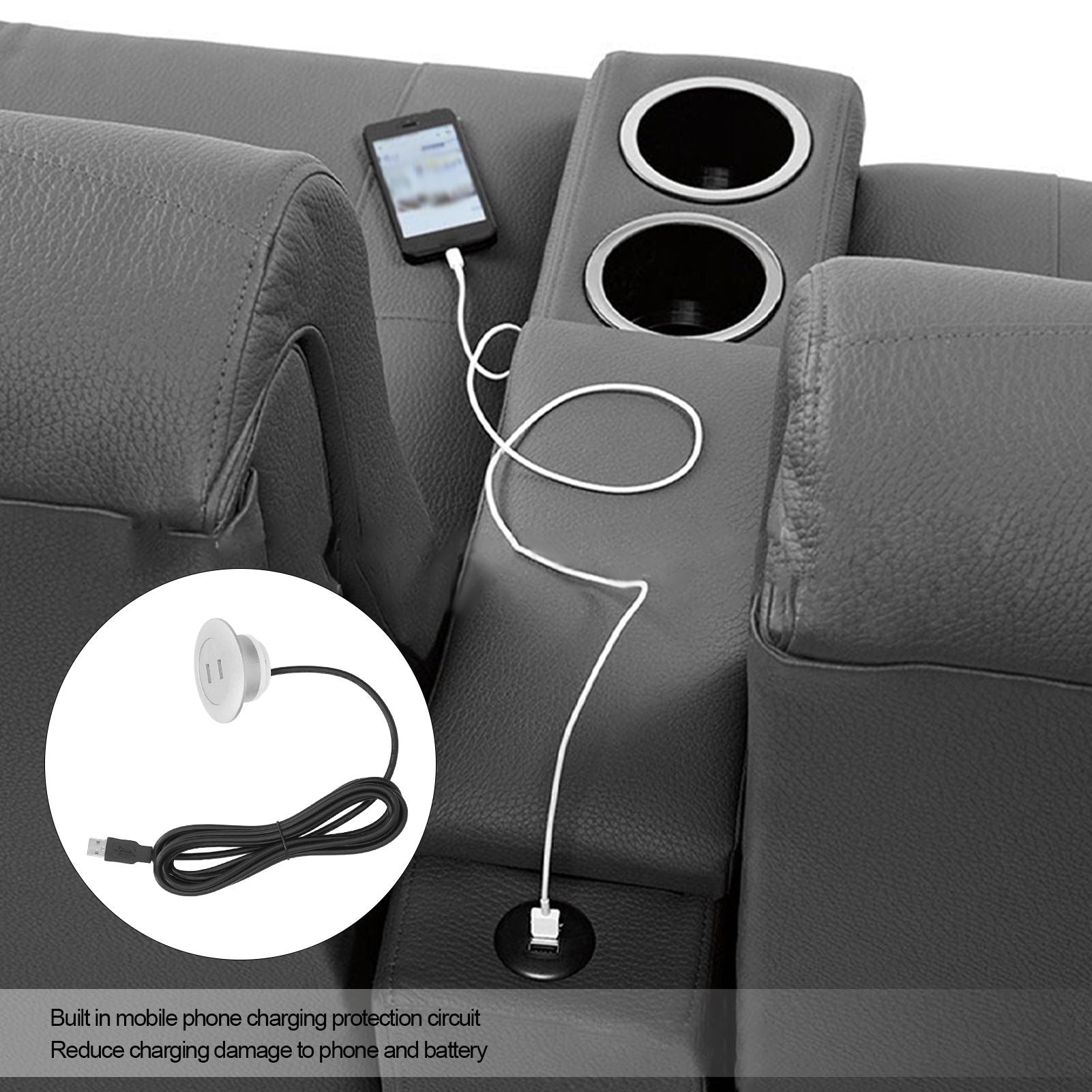 Sofa USB Charging Socket Flush Mount Installation Dual USB Charging Ports Socket for Home UseSilver V1294-YM0523-3113220029814
