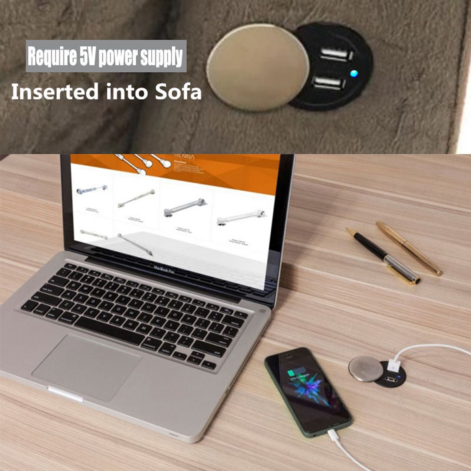 2 USB Charging Socket with 1.5m Cable Embedded Installation 5V 1A Multipurpose for Mobile Phone Cameras V1294-YM0523-3113220029911