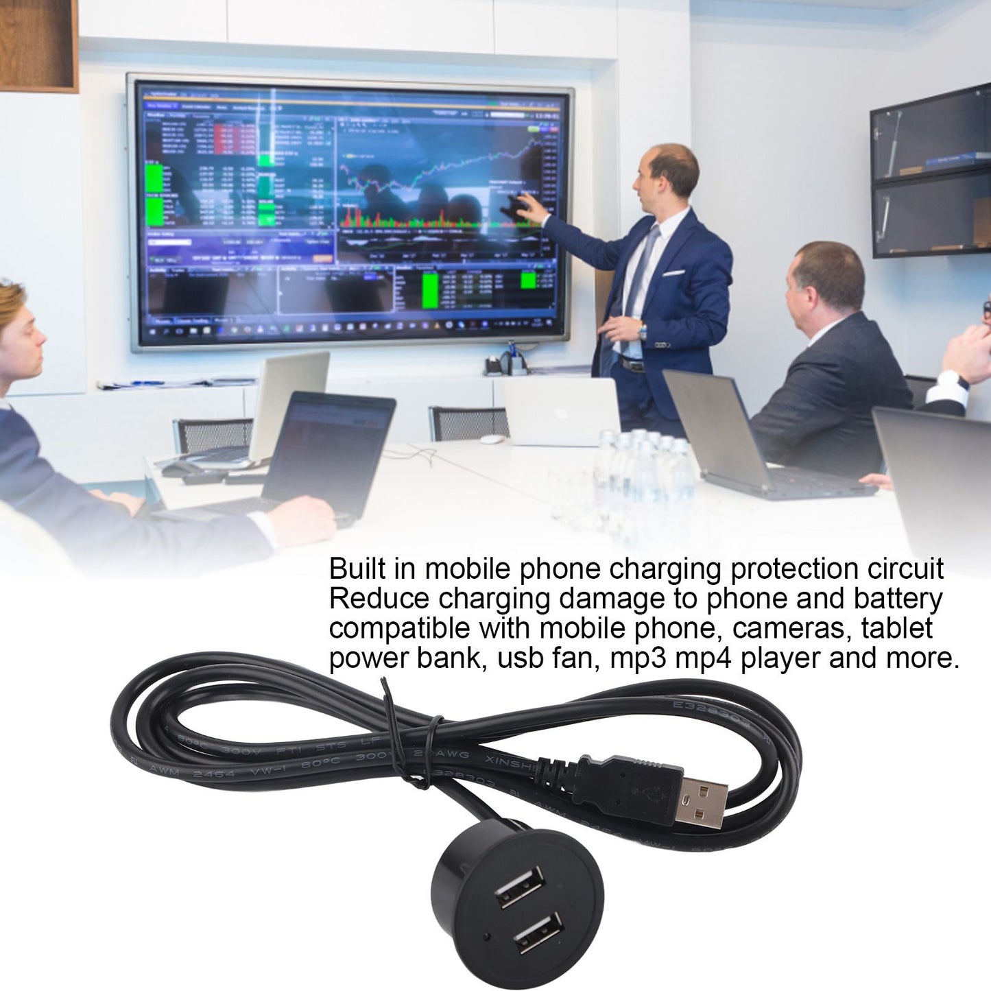 2 USB Charging Socket with 1.5m Cable Embedded Installation 5V 1A Multipurpose for Mobile Phone Cameras V1294-YM0523-3113220029911