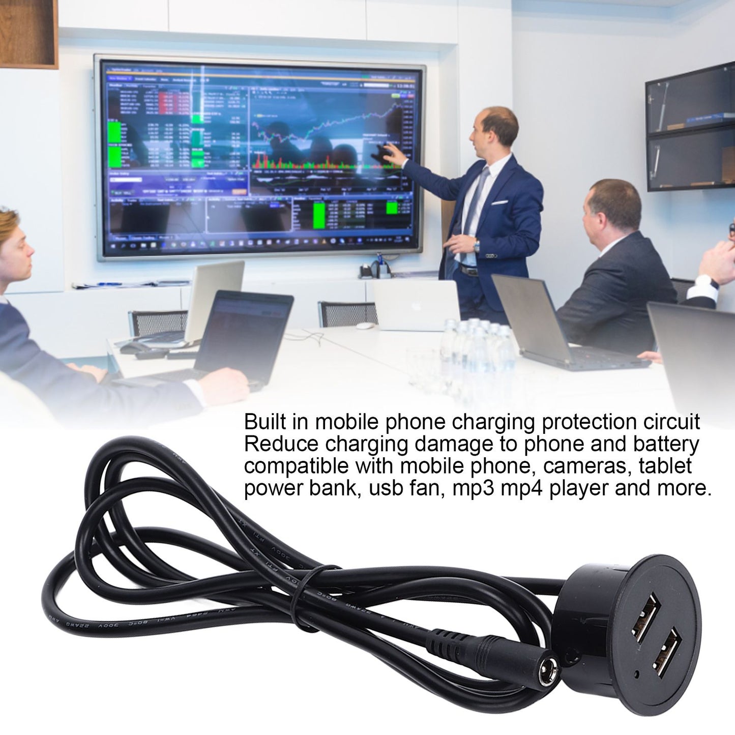 2 USB Charging Socket with 1.5m Cable Embedded Installation 5V 1A Multipurpose for Mobile Phone Cameras V1294-YM0523-3113220029912