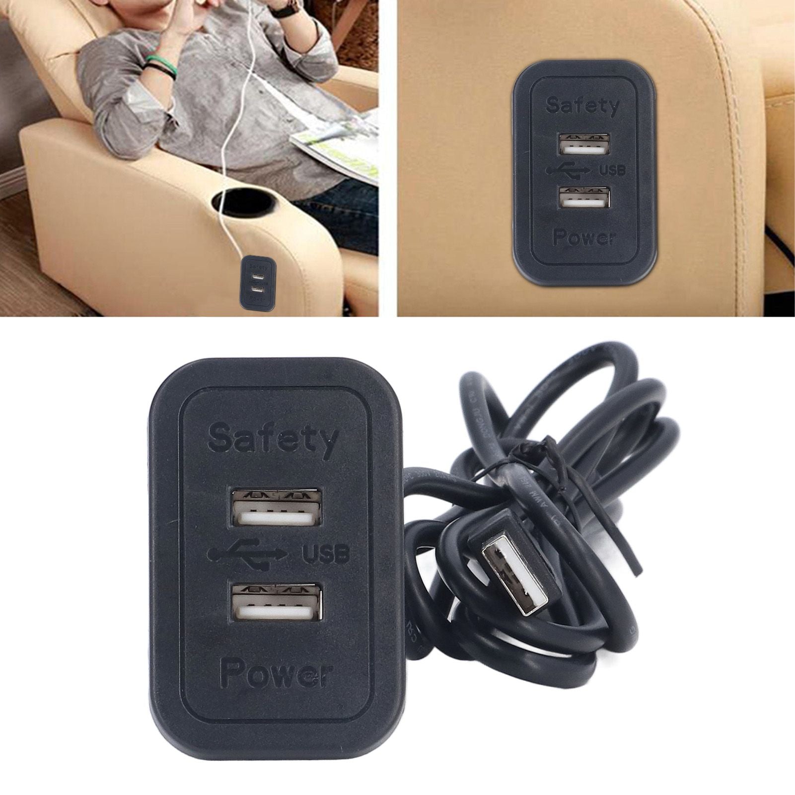Double USB Charge Station 5V Sofa Recessed USB Power Hub Wiring Board Power Outlet Socket for Household V1294-YM0523-3113220030311