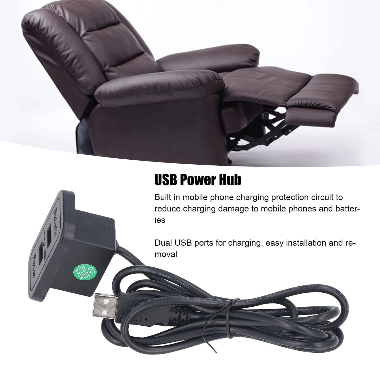 Double USB Charge Station 5V Sofa Recessed USB Power Hub Wiring Board Power Outlet Socket for Household V1294-YM0523-3113220030311