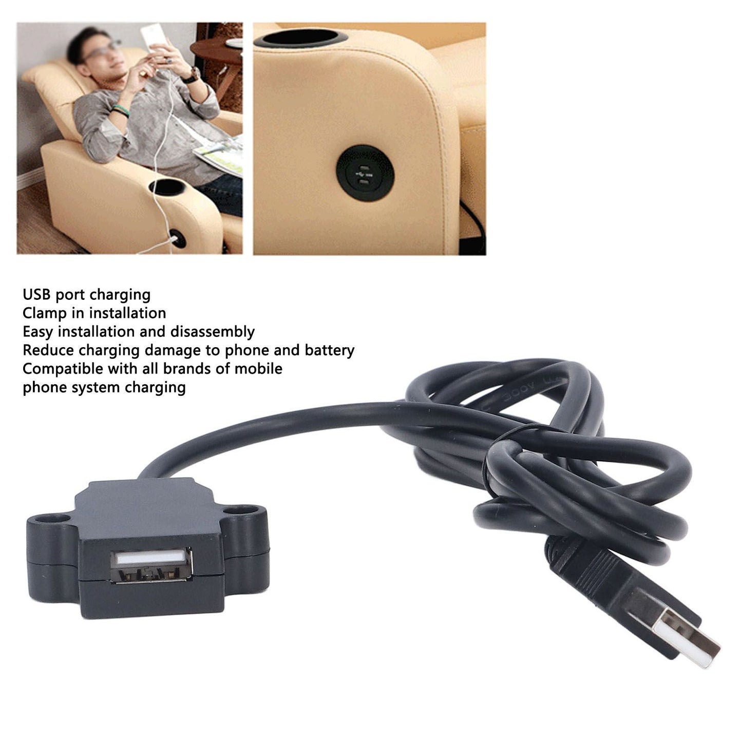 1.5M USB Charging Socket Multipurpose Home Bedside Sofa Reclining Chair Clamp in USB Charging Extension Cable V1294-YM0523-3113220030811