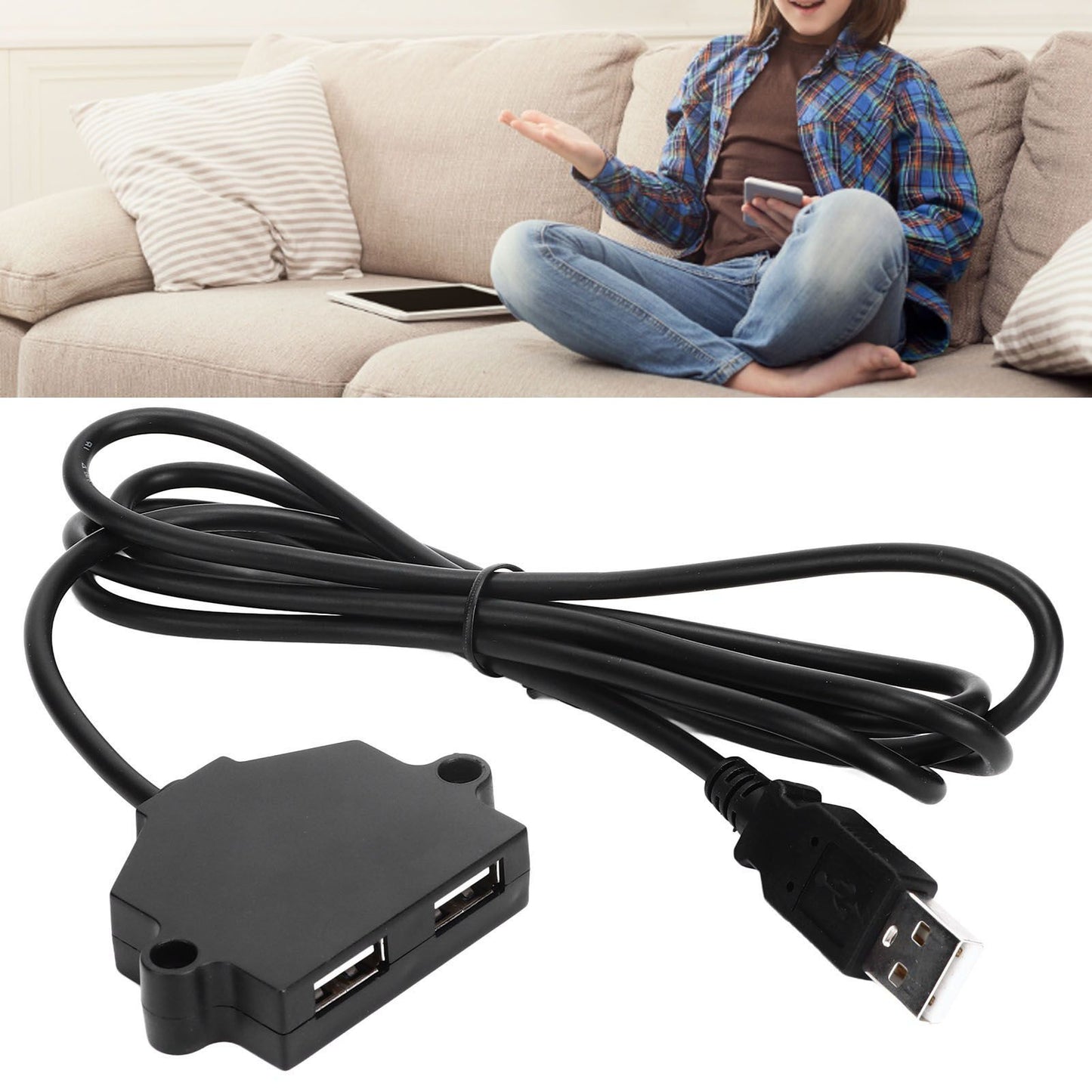 Dual USB Charging Socket with 1.5m Cable 5V 1A Multipurpose for Phone Tablet Camera V1294-YM0523-3113220031411