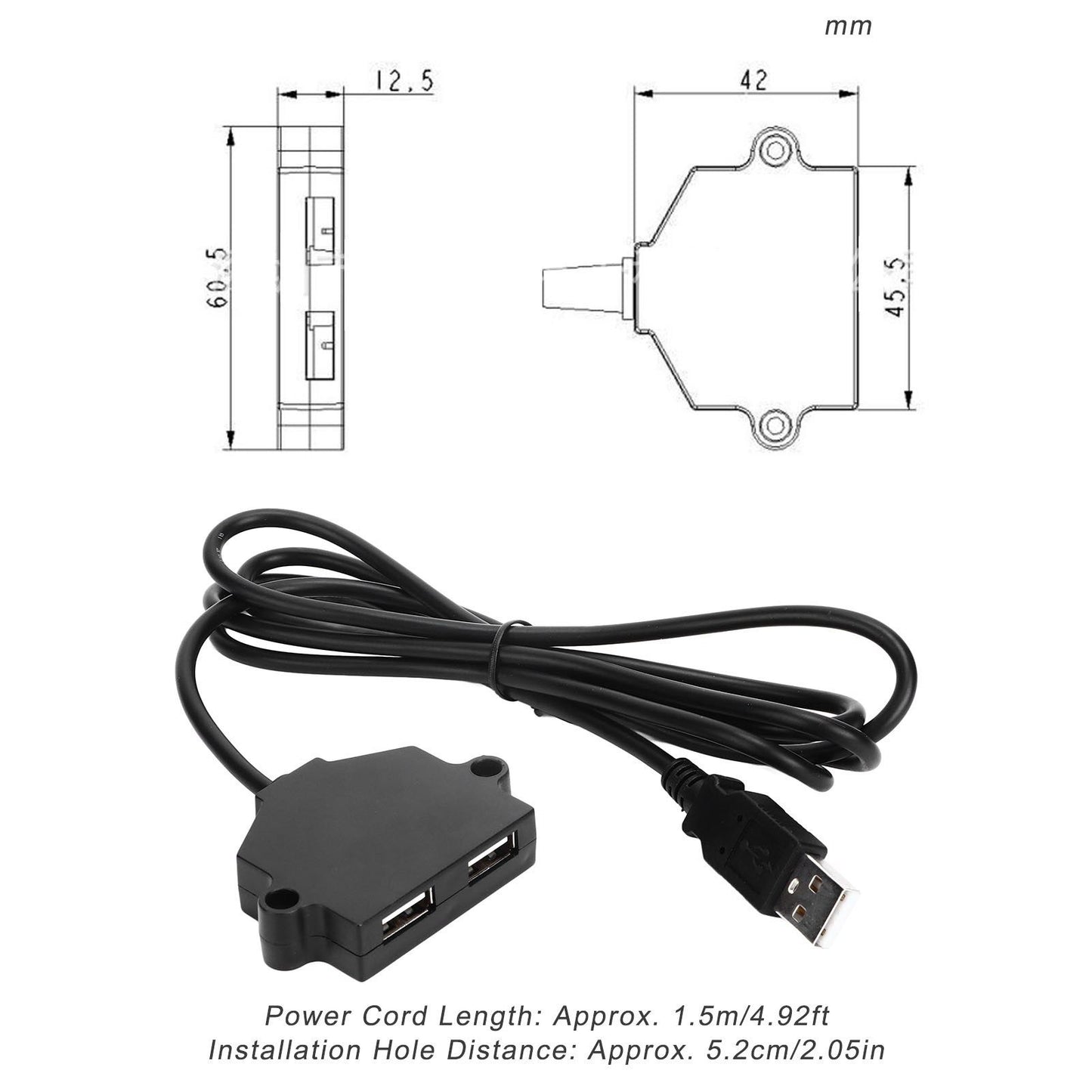 Dual USB Charging Socket with 1.5m Cable 5V 1A Multipurpose for Phone Tablet Camera V1294-YM0523-3113220031411