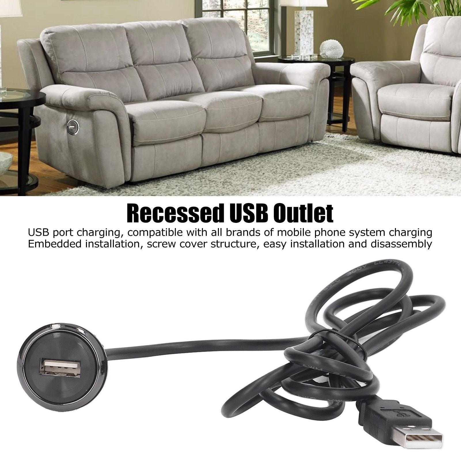 Recessed USB Charging Grommet Good Protection Fast Charge Embedded Installation 5V Desk USB Power Grommet for V1294-YM0523-3113220031911