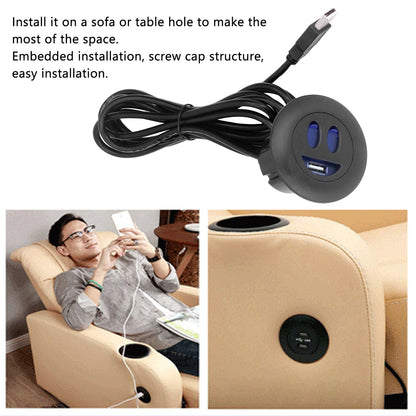 5V USB Charging Socket Outlet with 2.5m/8.2ft Power Cord Embedded Installation for Home Bedside Sofa Recliner V1294-YM0523-3113220032211