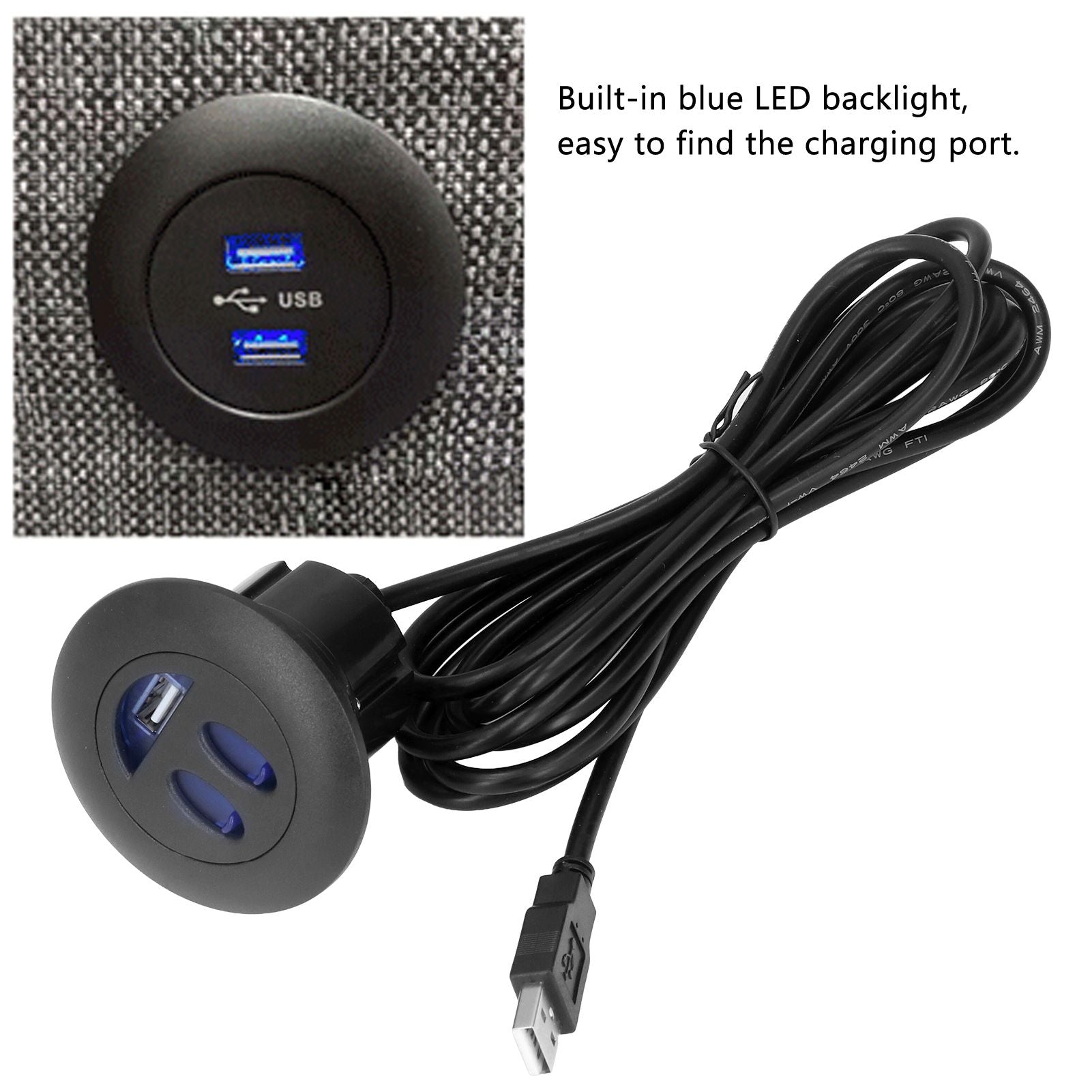 5V USB Charging Socket Outlet with 2.5m/8.2ft Power Cord Embedded Installation for Home Bedside Sofa Recliner V1294-YM0523-3113220032211