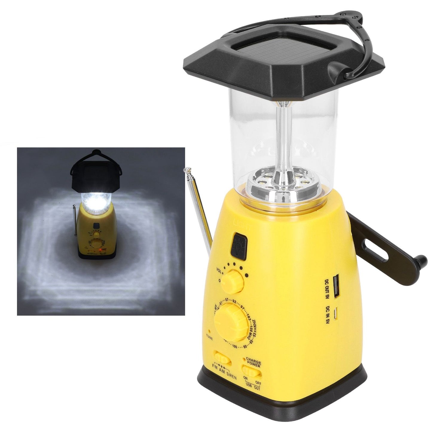 LED Camping Lantern Solar Hand Crank Battery Charging Adjustable Brightness 8 LEDs Support FM AM Function LED V1294-YM0523-3113220032711