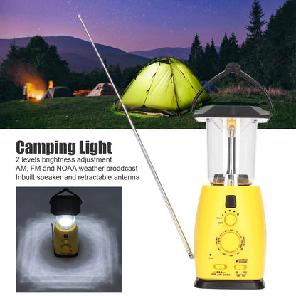 LED Camping Lantern Solar Hand Crank Battery Charging Adjustable Brightness 8 LEDs Support FM AM Function LED V1294-YM0523-3113220032711