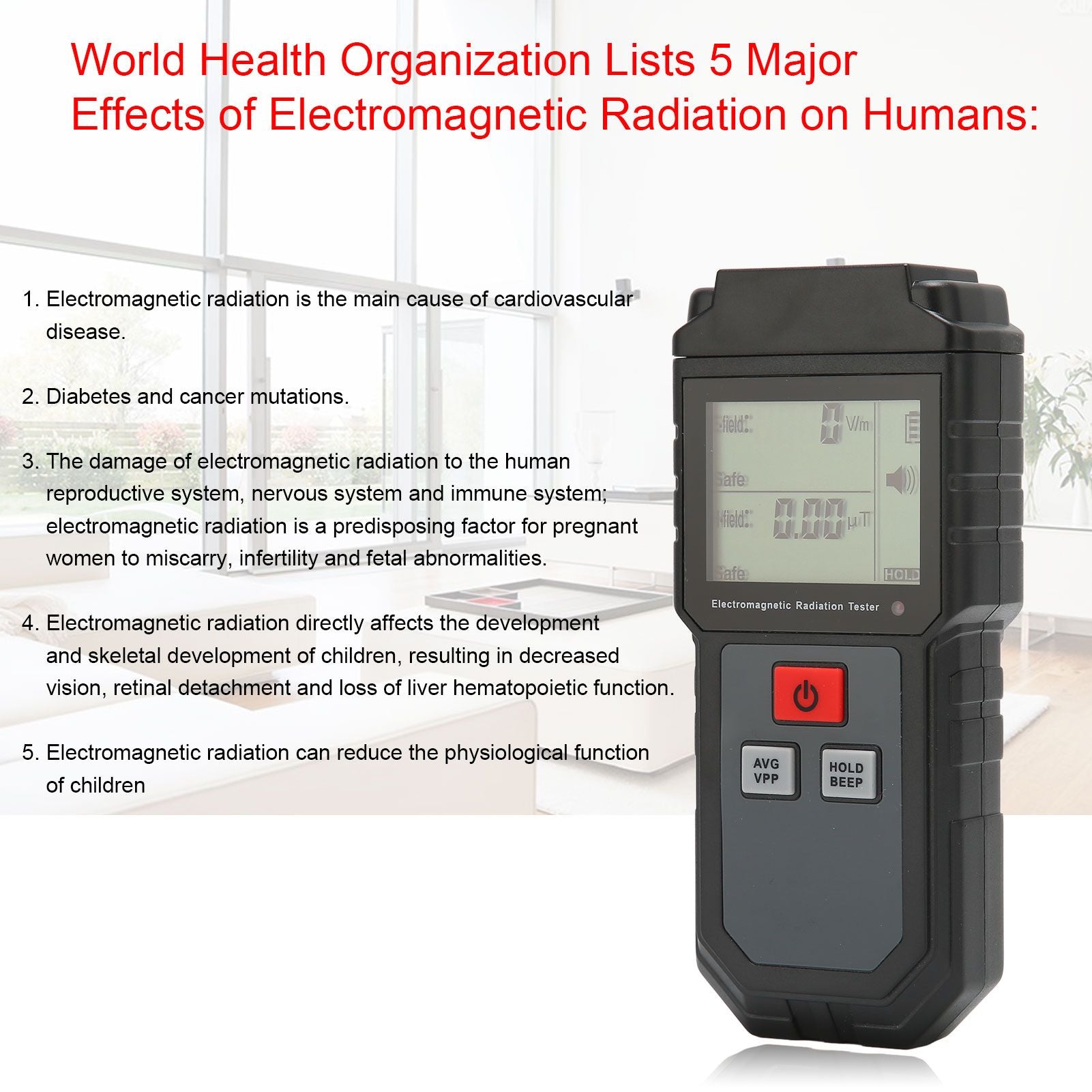 Electromagnetic Radiation Tester 1V/M-1999V/M LCD EMF Meter with Sound Light Alarm for Home Appliance V1294-YM0523-3113220034211