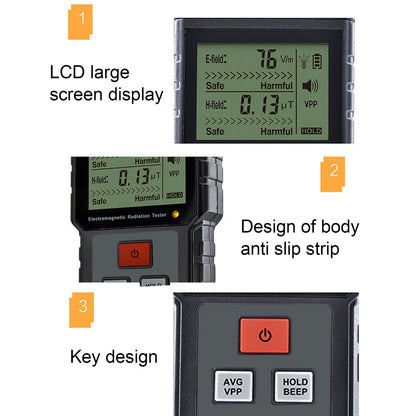 Electromagnetic Radiation Tester 1V/M-1999V/M LCD EMF Meter with Sound Light Alarm for Home Appliance V1294-YM0523-3113220034211