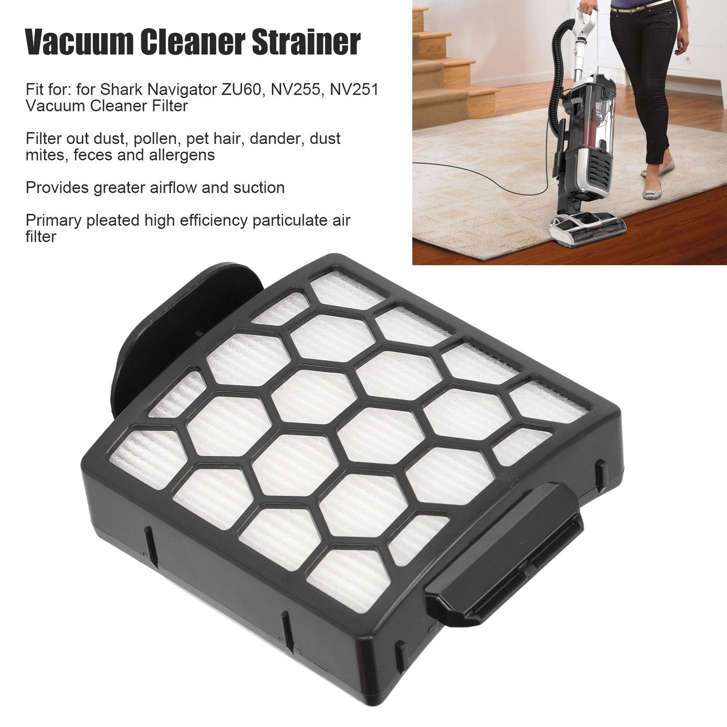 Vacuum Claner Filter Washable Vacuum Filter Replacement for Shark Navigator ZU60 NV255 NV251 V1294-YM0523-3113220035011