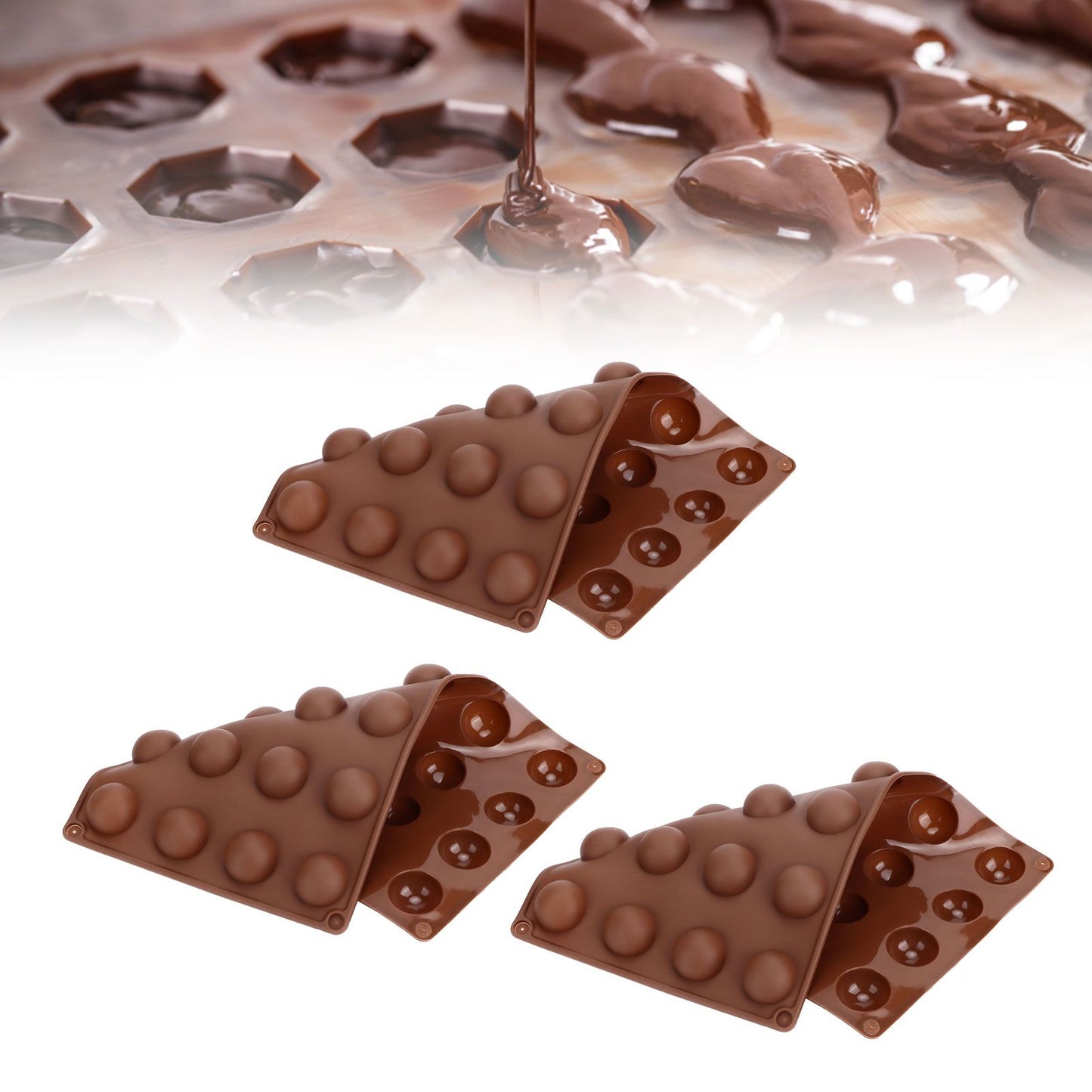 3pcs Silicone Mould 24-Hole Soft Semi Sphere Baking Mold for Chocolate Jelly Mousse Soap V1294-YM0523-3113220036211