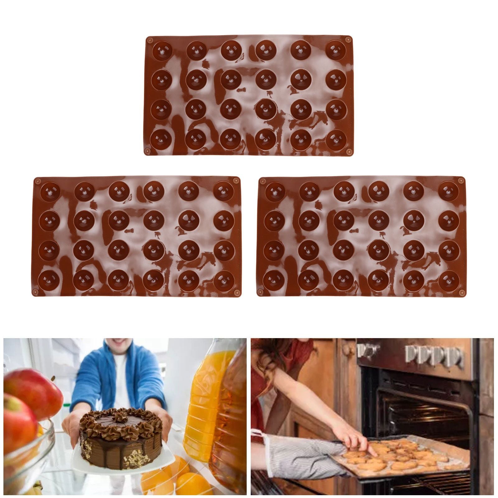 3pcs Silicone Mould 24-Hole Soft Semi Sphere Baking Mold for Chocolate Jelly Mousse Soap V1294-YM0523-3113220036211