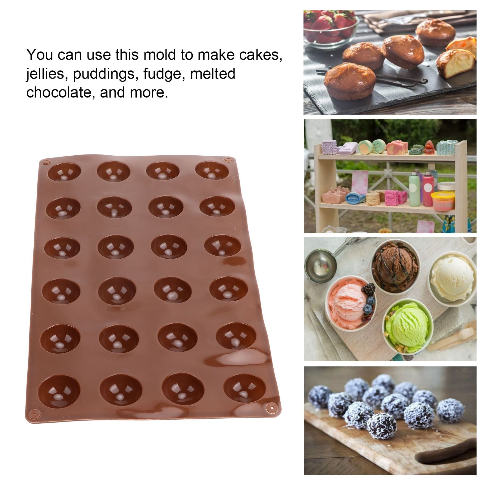 3pcs Silicone Mould 24-Hole Soft Semi Sphere Baking Mold for Chocolate Jelly Mousse Soap V1294-YM0523-3113220036211