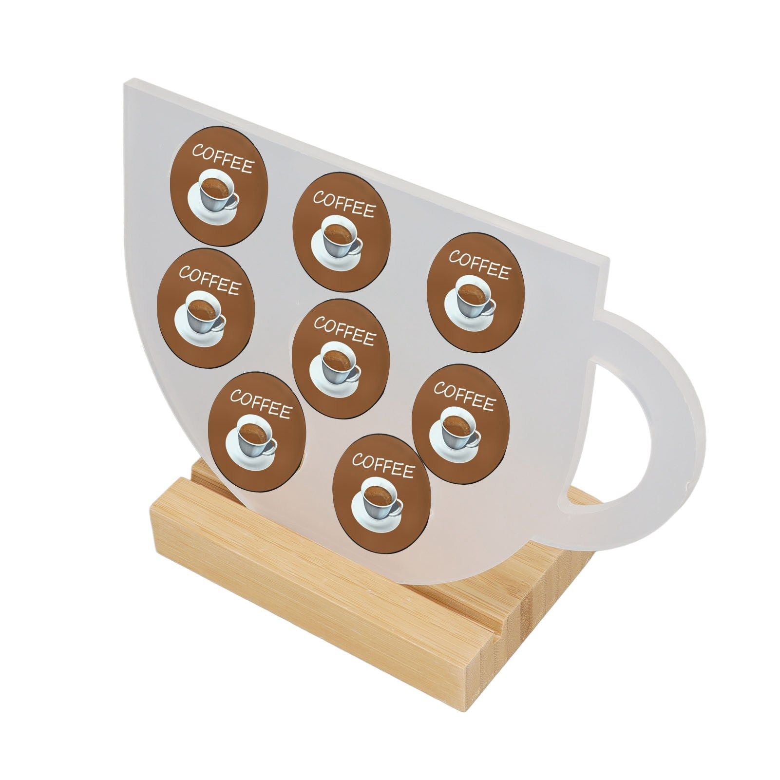 8 Holes Capsule Coffee Stand Cup Shape Acrylic Coffee Pods Storage Holder with Bamboo Base V1294-YM0523-3113220037611