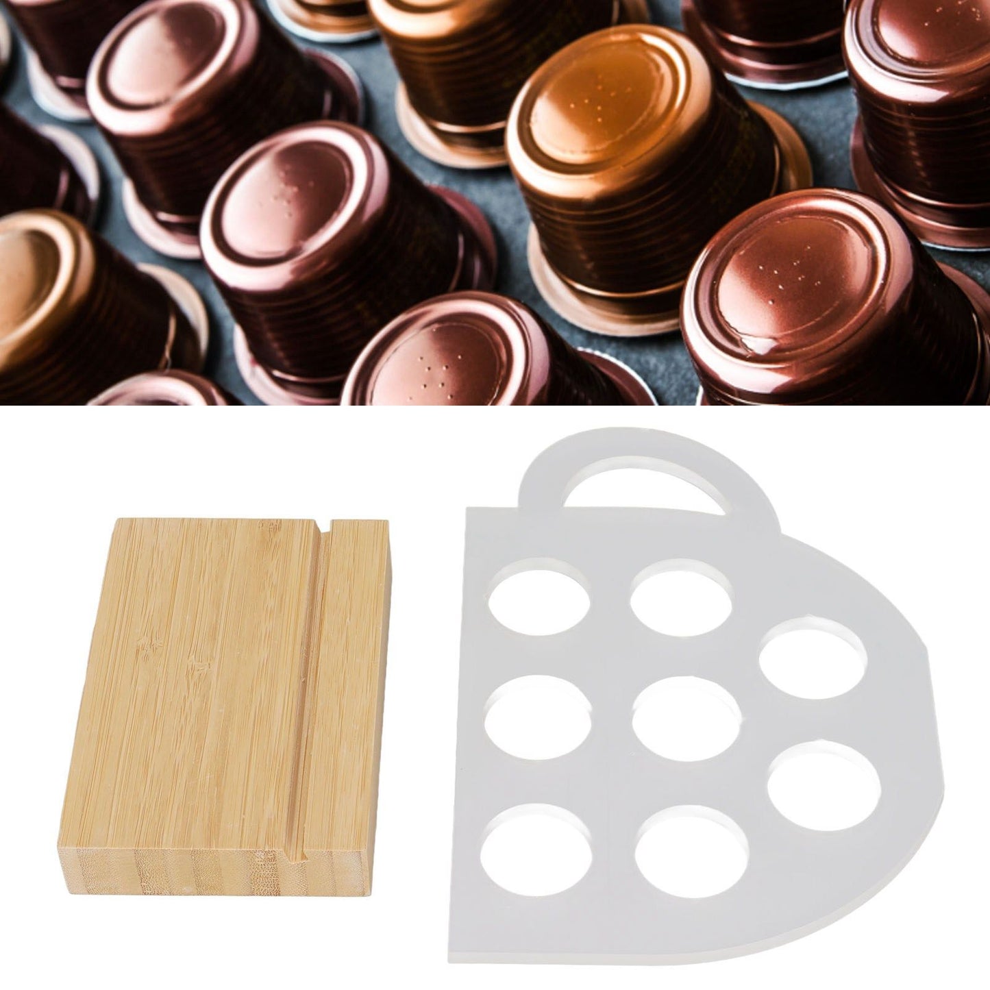 8 Holes Capsule Coffee Stand Cup Shape Acrylic Coffee Pods Storage Holder with Bamboo Base V1294-YM0523-3113220037611