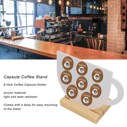 8 Holes Capsule Coffee Stand Cup Shape Acrylic Coffee Pods Storage Holder with Bamboo Base V1294-YM0523-3113220037611