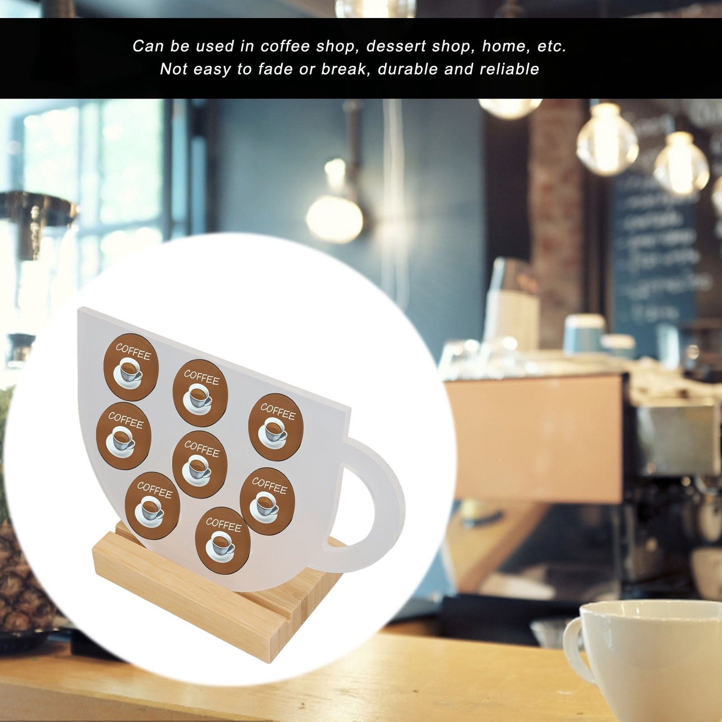 8 Holes Capsule Coffee Stand Cup Shape Acrylic Coffee Pods Storage Holder with Bamboo Base V1294-YM0523-3113220037611