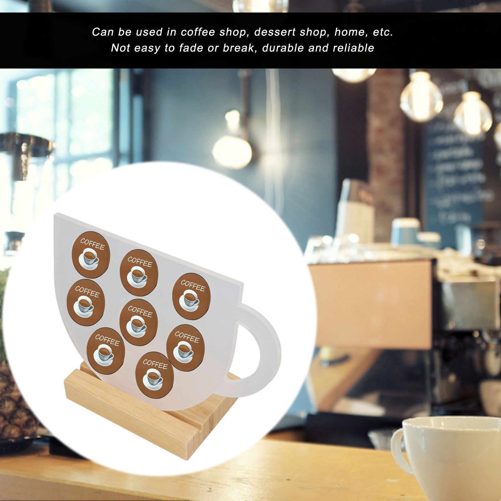 8 Holes Capsule Coffee Stand Cup Shape Acrylic Coffee Pods Storage Holder with Bamboo Base V1294-YM0523-3113220037611