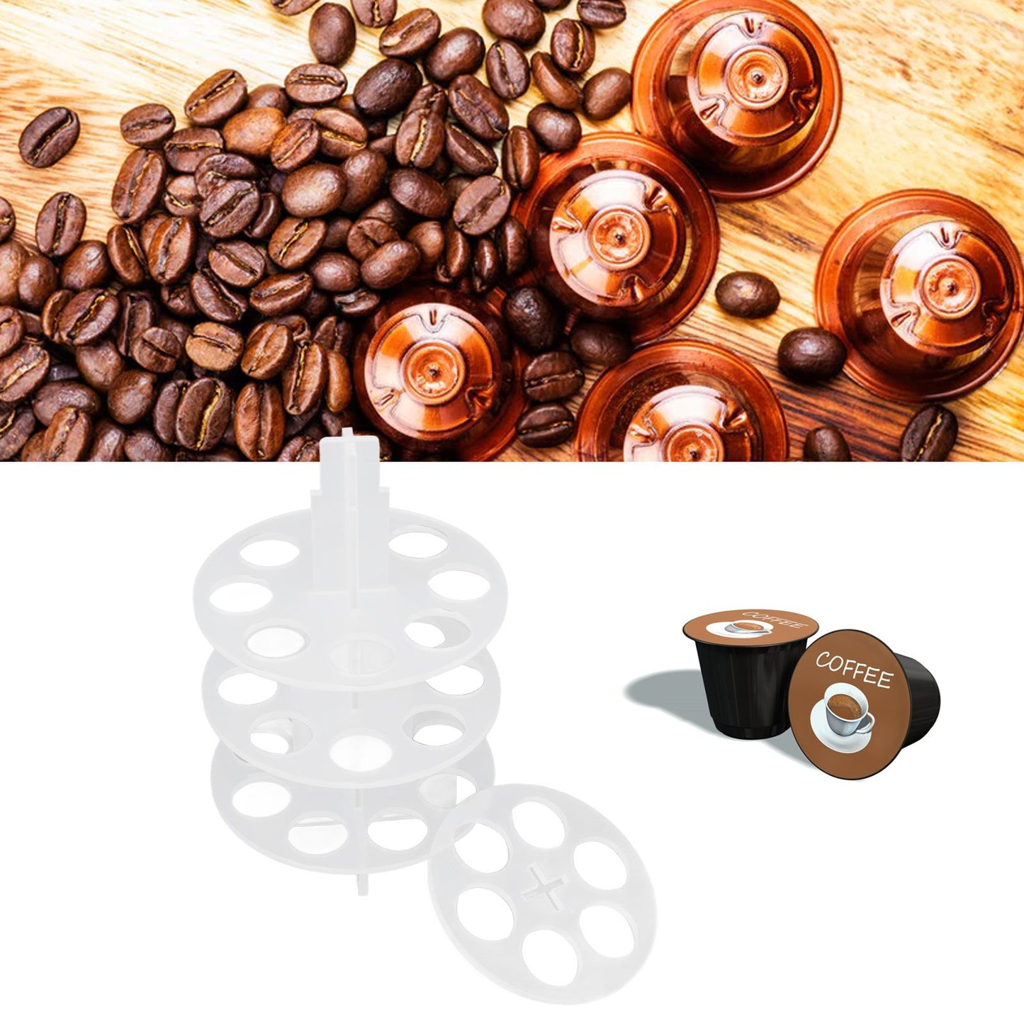 30 Holes Coffee Carousel Holder Coffee Pod Organizer Storage Rack Acrylic Modern Design for Home Office V1294-YM0523-3113220037711