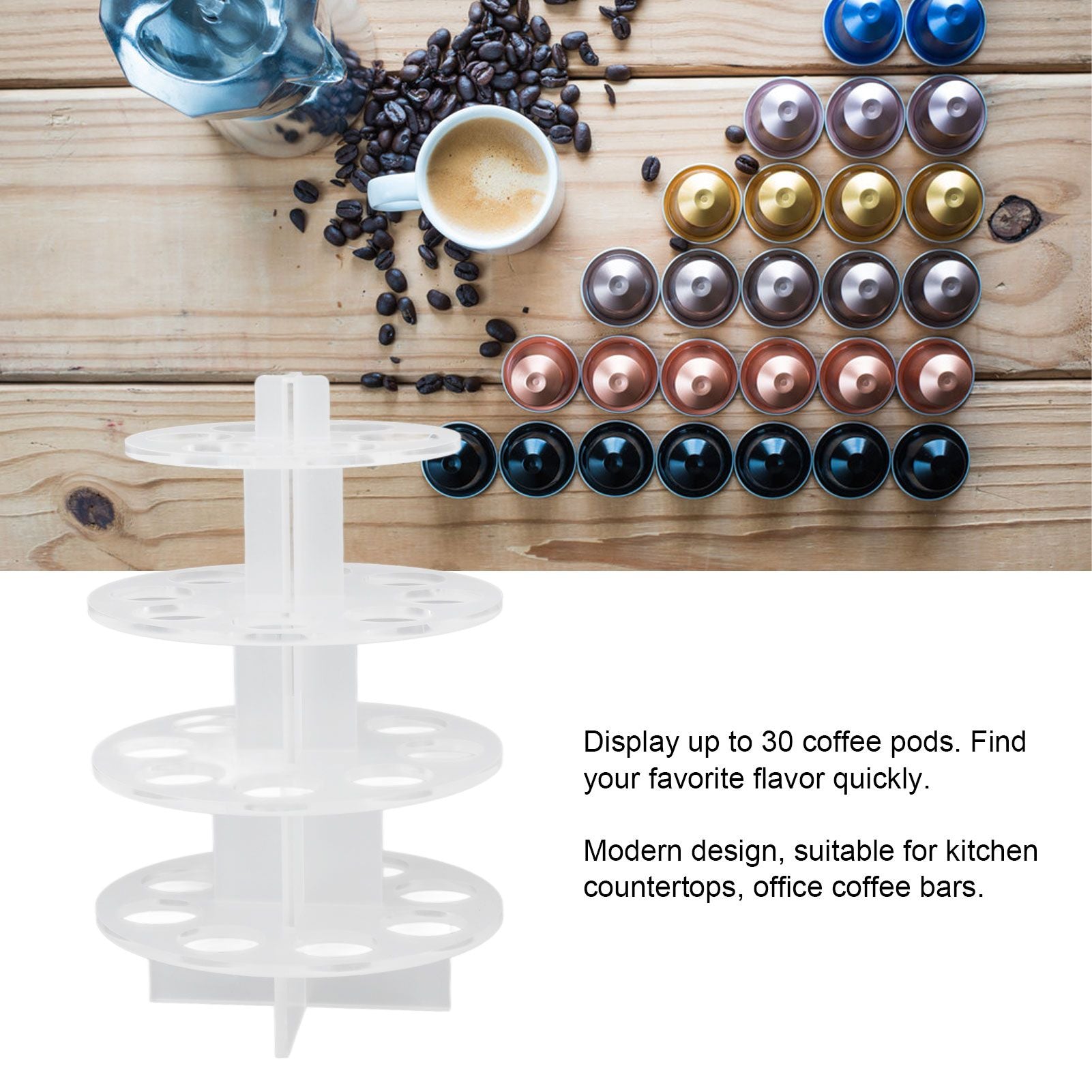 30 Holes Coffee Carousel Holder Coffee Pod Organizer Storage Rack Acrylic Modern Design for Home Office V1294-YM0523-3113220037711