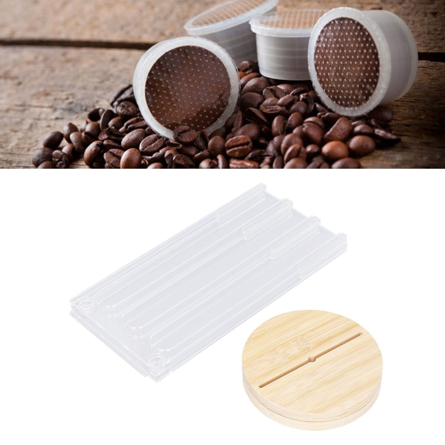 Coffee Capsule Holder Acrylic Bamboo Wood 48 Holes Rotatable Pod Rack Stand for Home V1294-YM0523-3113220037911