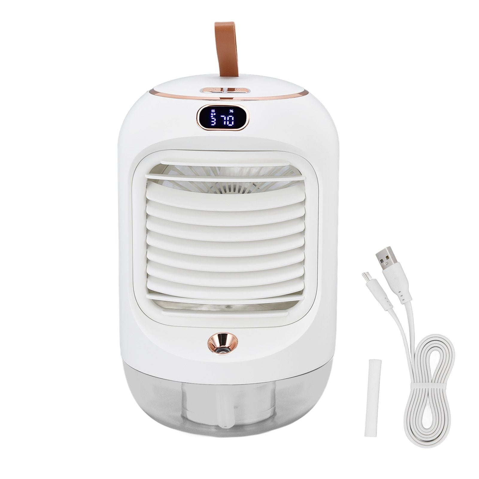 Mini Air Conditioner Humidifier Aromather 3 Gears 5 Blades USB Charging Night Light Water Cooling Fan White V1294-YM0523-3113220038611