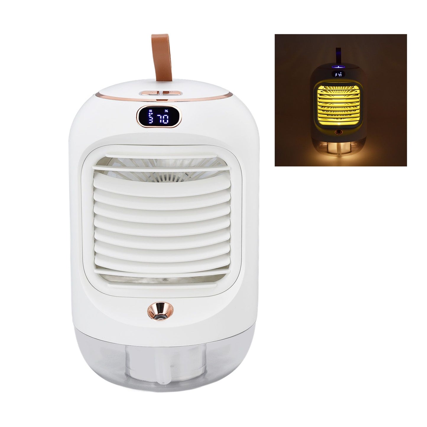 Mini Air Conditioner Humidifier Aromather 3 Gears 5 Blades USB Charging Night Light Water Cooling Fan White V1294-YM0523-3113220038611