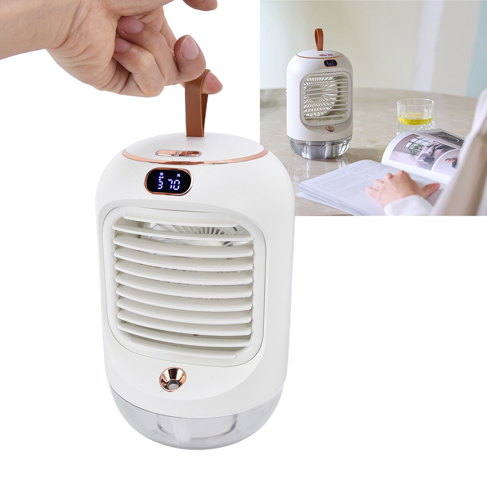 Mini Air Conditioner Humidifier Aromather 3 Gears 5 Blades USB Charging Night Light Water Cooling Fan White V1294-YM0523-3113220038611