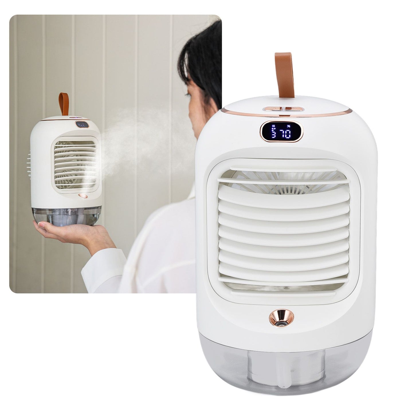 Mini Air Conditioner Humidifier Aromather 3 Gears 5 Blades USB Charging Night Light Water Cooling Fan White V1294-YM0523-3113220038611