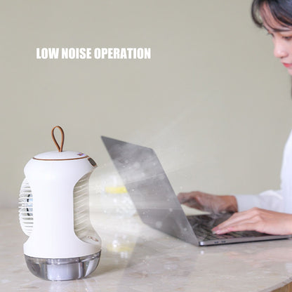 Mini Air Conditioner Humidifier Aromather 3 Gears 5 Blades USB Charging Night Light Water Cooling Fan White V1294-YM0523-3113220038611