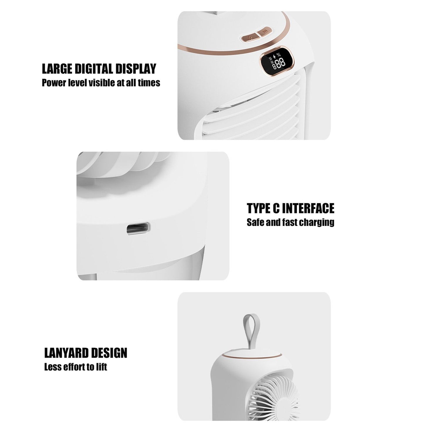 Mini Air Conditioner Humidifier Aromather 3 Gears 5 Blades USB Charging Night Light Water Cooling Fan White V1294-YM0523-3113220038611