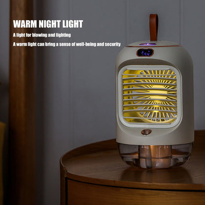 Mini Air Conditioner Humidifier Aromather 3 Gears 5 Blades USB Charging Night Light Water Cooling Fan White V1294-YM0523-3113220038611