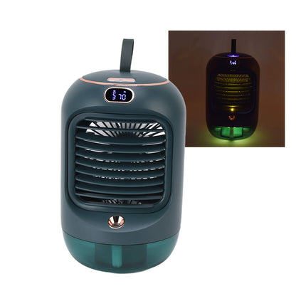 Mini Air Conditioner Humidifier Aromather 3 Gears 5 Blades USB Charging Night Light Water Cooling Fan Green V1294-YM0523-3113220038613