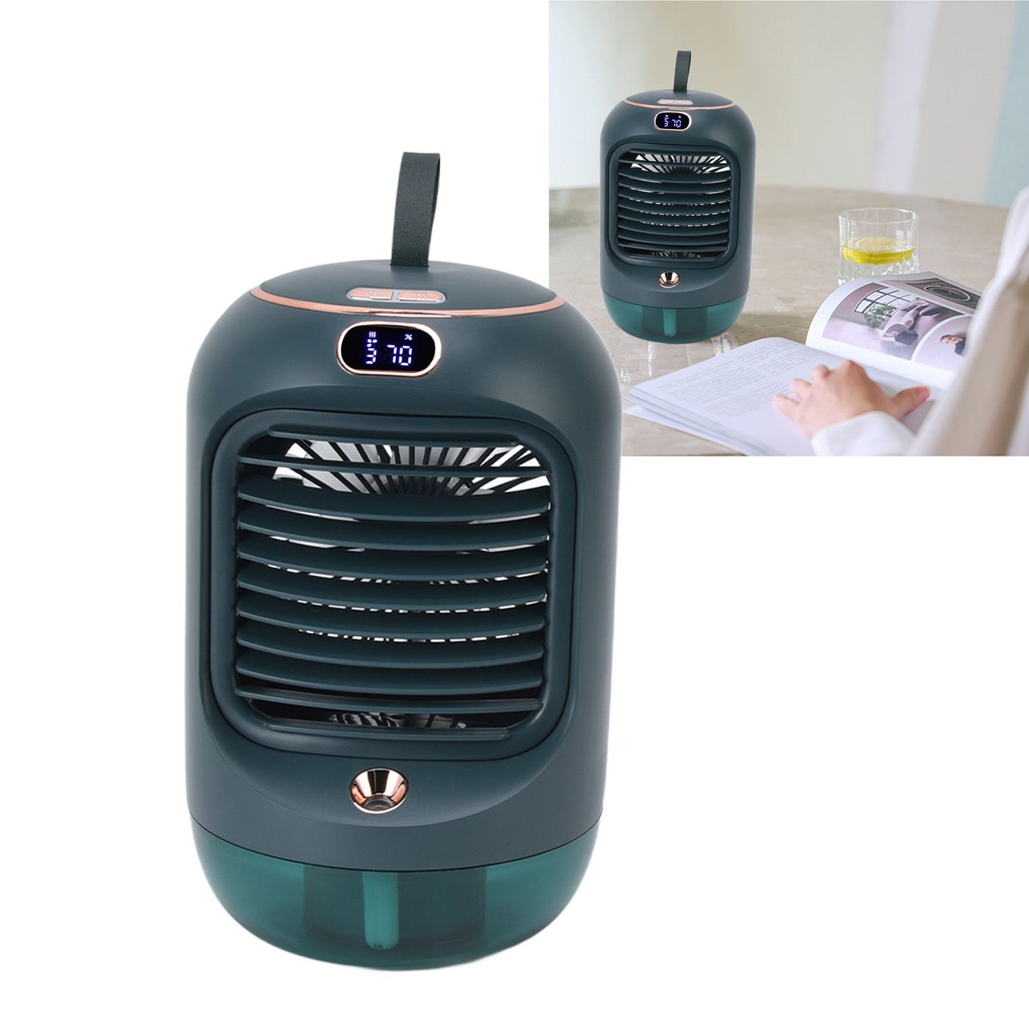 Mini Air Conditioner Humidifier Aromather 3 Gears 5 Blades USB Charging Night Light Water Cooling Fan Green V1294-YM0523-3113220038613