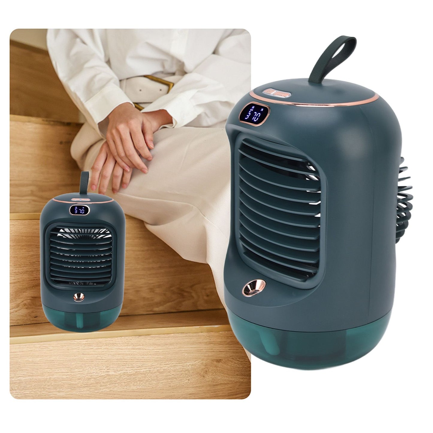 Mini Air Conditioner Humidifier Aromather 3 Gears 5 Blades USB Charging Night Light Water Cooling Fan Green V1294-YM0523-3113220038613