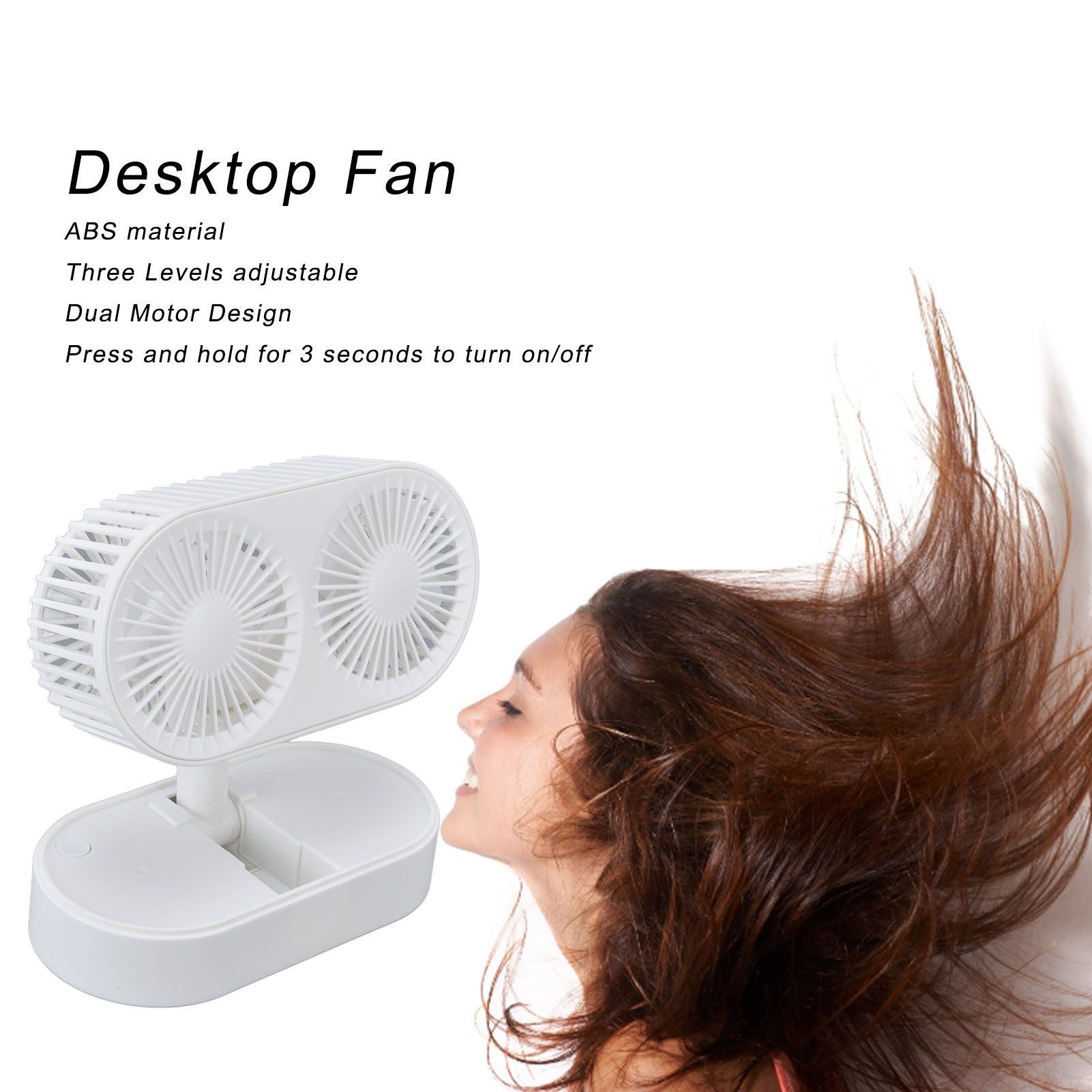 Desktop Double Fan Dual Motor 135 degrees Angle Adjustable Handheld Fan Three Levels Adjustable Low Noise V1294-YM0523-3113220041611