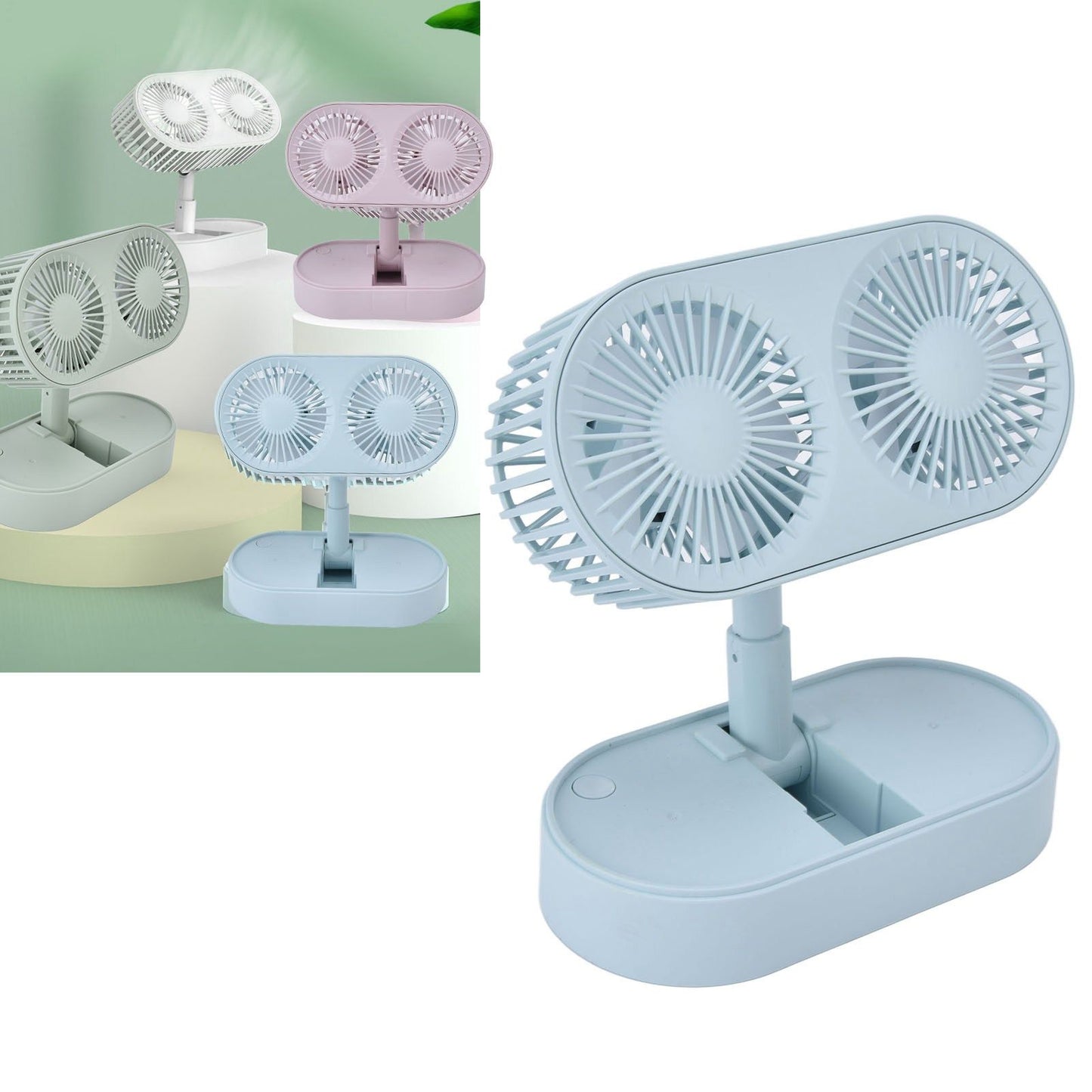 Desktop Double Fan Dual Motor 135 degrees Angle Adjustable Handheld Fan Three Levels Adjustable Low Noise V1294-YM0523-3113220041613